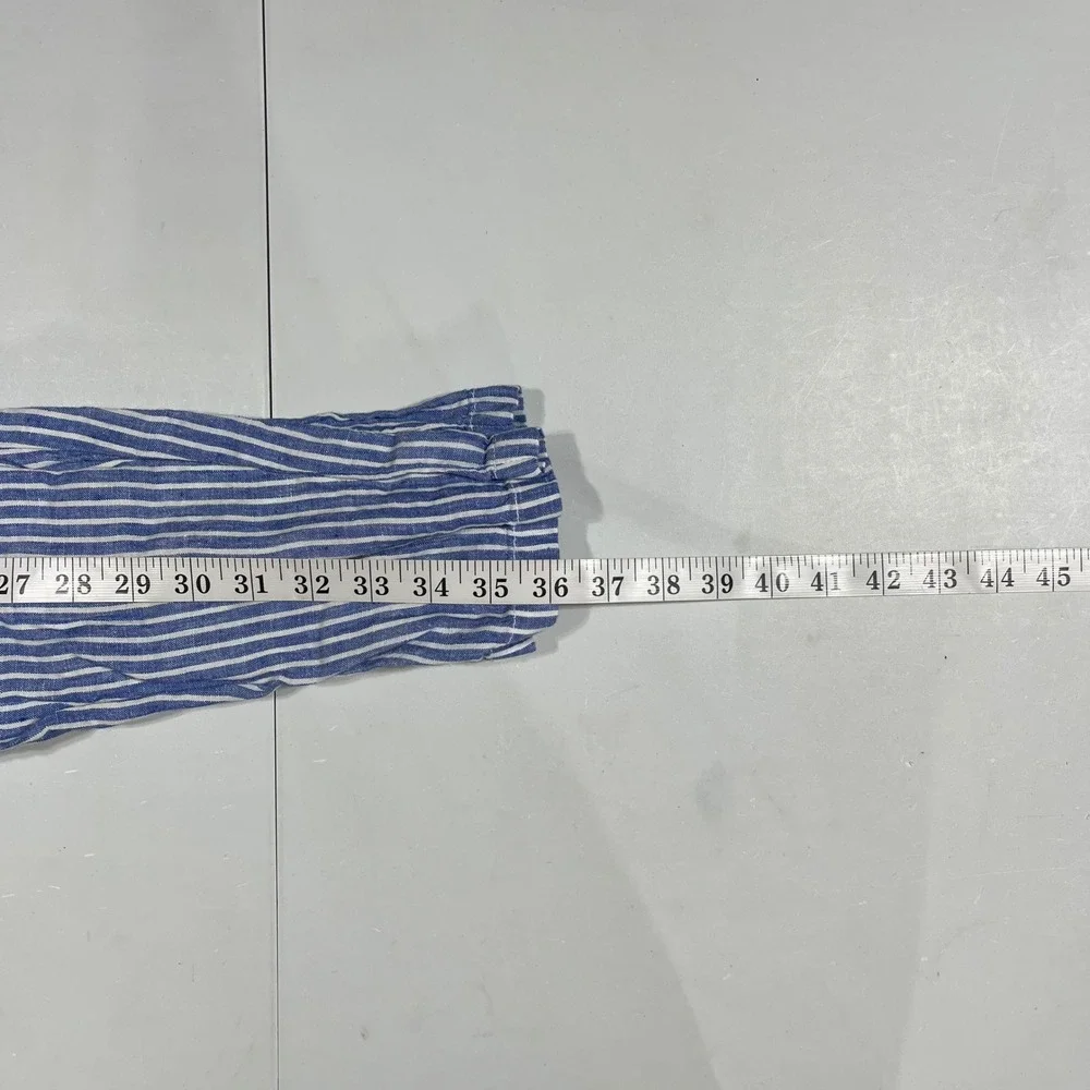 HM Fisherman Euro Summer Striped 100% Linen Drawstring Pants Women 6 Preppy Boho
